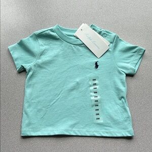 NWT Ralph Lauren Toddler Short Sleeve Tee in Aqua Blue with Navy Pony